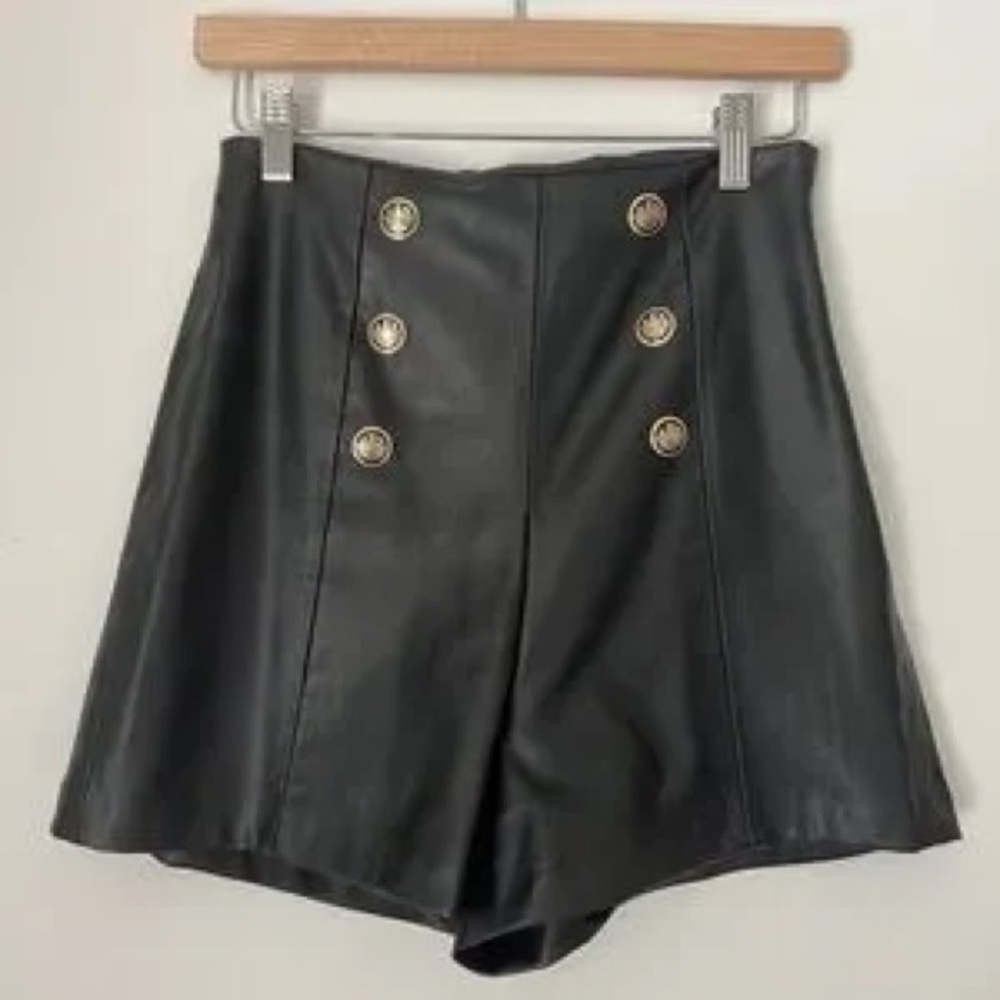 Zara Black High-Waisted Button Detail Shorts